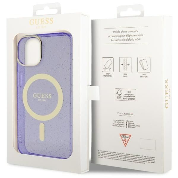 Etui Guess Glitter Gold MagSafe dla iPhone 14/15/13 6.1" - Purpurowe