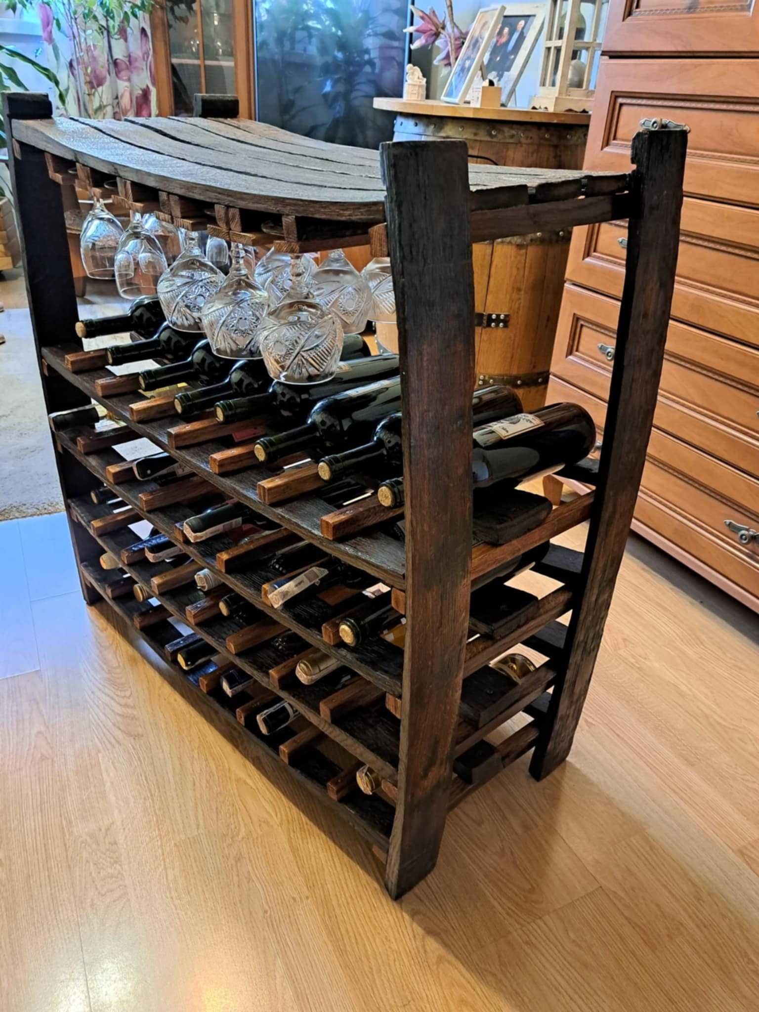 Stojak,półka na wino z dębowych klepek