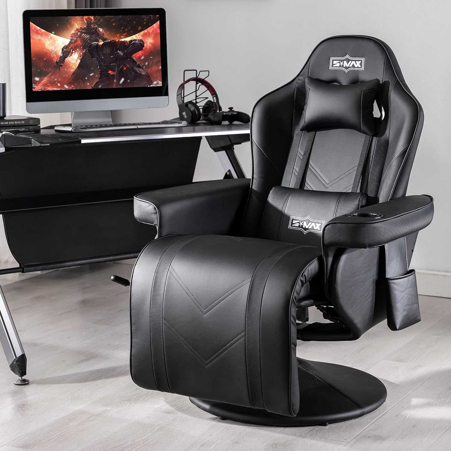SMAX Krzesło Gamingowe Rozkładany Fotel Gamingowy PREMIUM NOWY Czarny