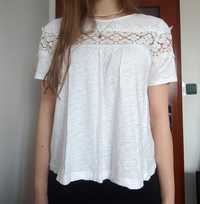 Biała bawełniana bluzka koszulka z koronką H&M rozmiar S vintage