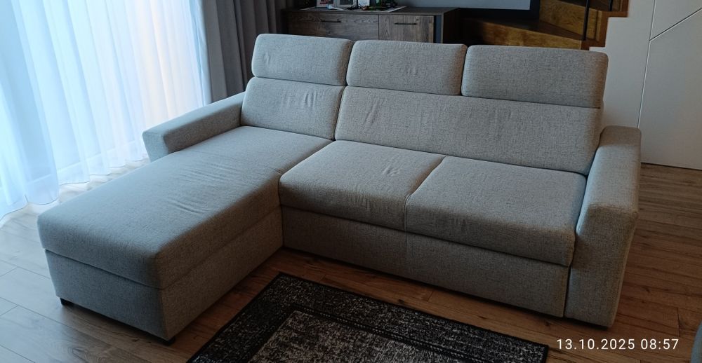 Narożnik szary, rozkładany z funkcją spania