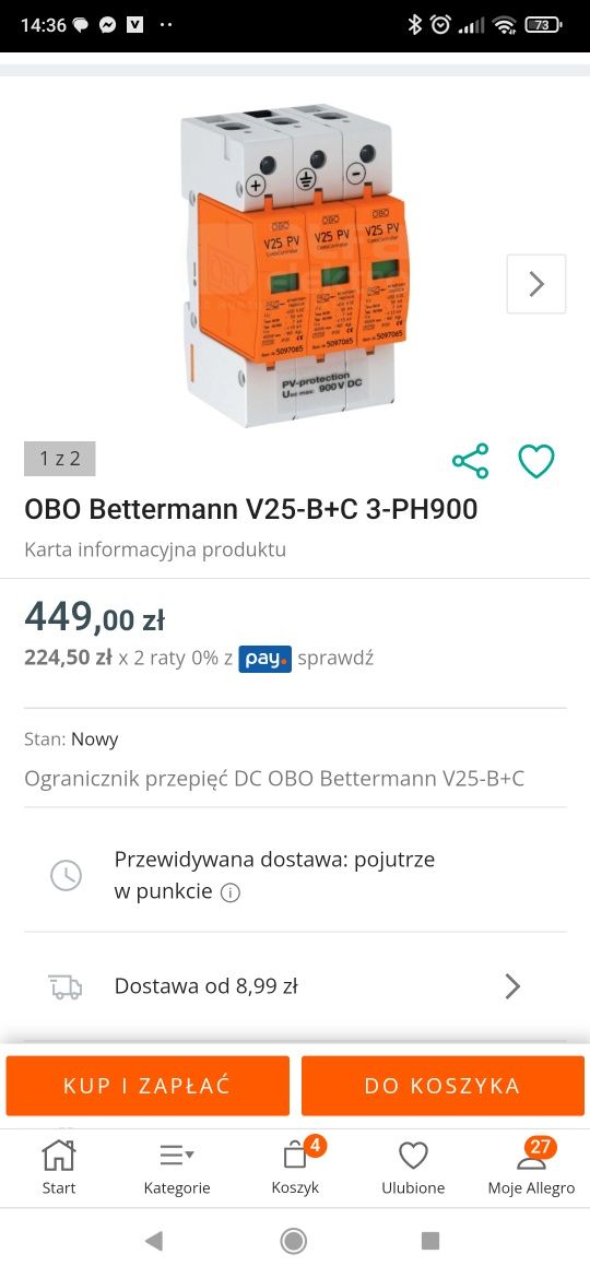 Ogranicznik przepięć DC 900V 3P T1+T2 V25-B+C OBO 2 szt