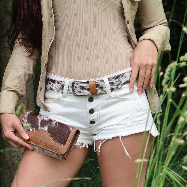 Cowhide hair on leather handmade belt for men and Women.