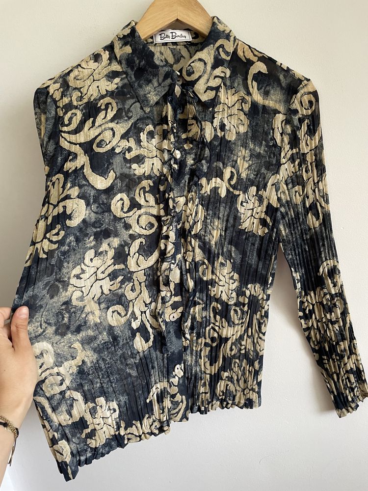 Betty Barclay wzorzysta plisowana bluzka z falbana L/XL