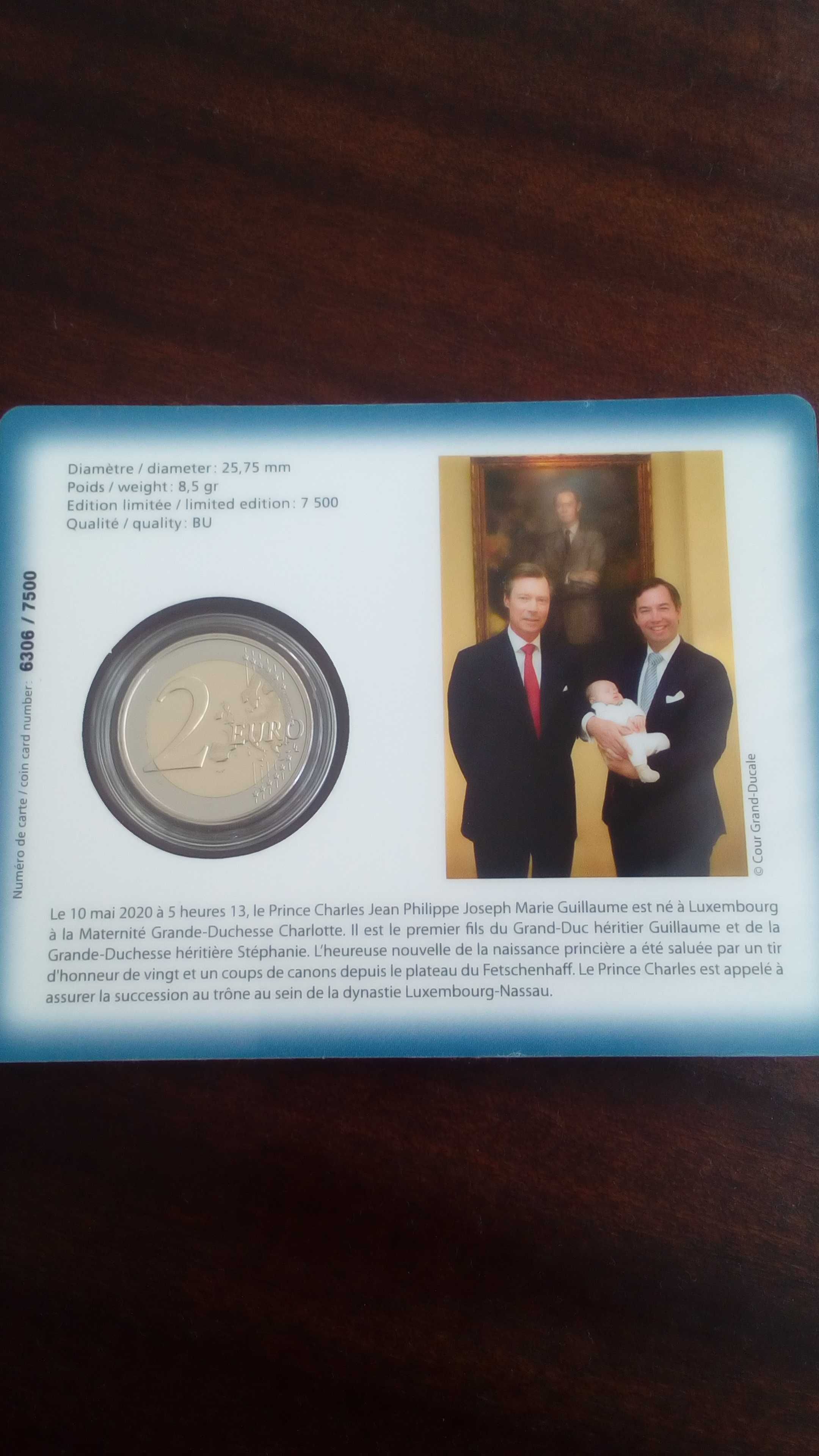 Luxemburgo 2020-Coincard comemorativa 2€ Charles marca emissao ponte