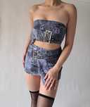Nowy niebieski marmurowy zestaw top bandeau spodnica mini alternative