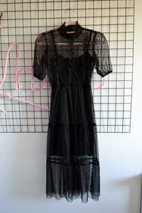 Czarna sukienka koronkowa tiulowa H&M gothic goth rock XXS