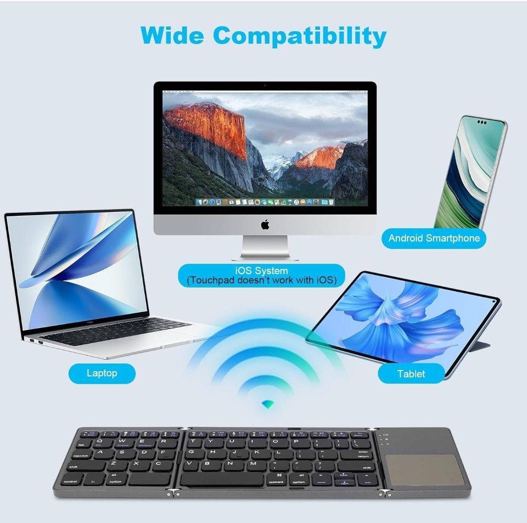 AURTEC Składana klawiatura Bluetooth z touchpadem bezprzewodowa