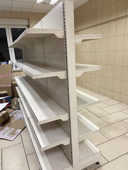 Regaly sklepowe metalowe dwustronne srodkowe 5 półek oraz przyscienne