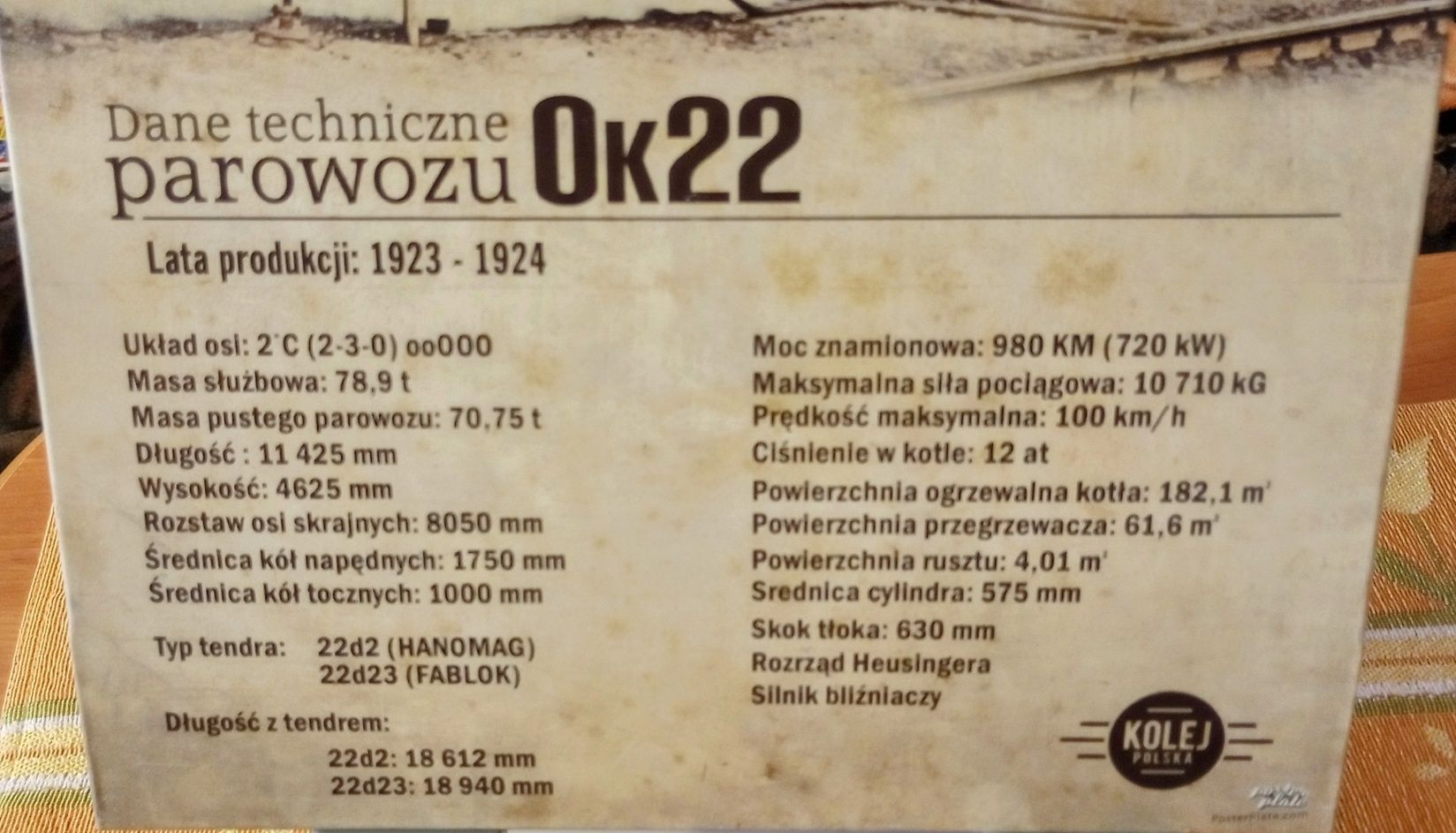 Plakat na blasze Parowóz Ok22