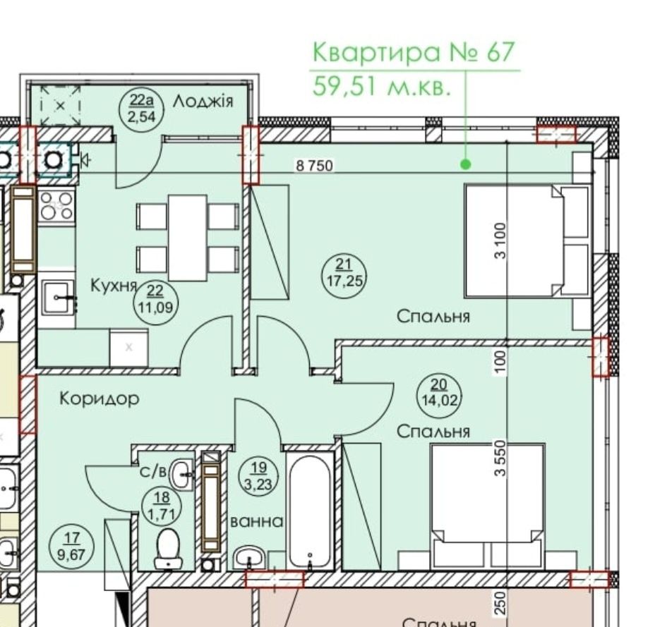Продаж 2 кім. квартира 59м. зданий новобуд Дубляни.