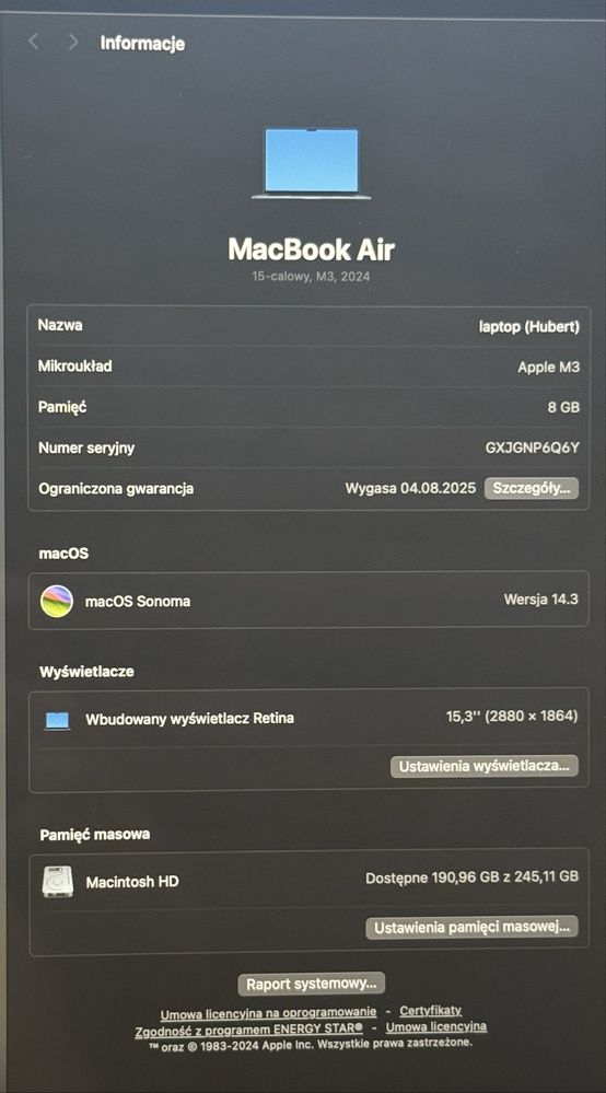 MacBook Air 15 M3 8/256