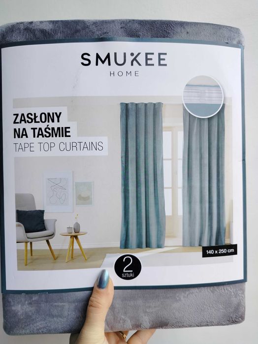 Zasłony na taśmie Smukee 140x250 szare welurowe aksamitne 112