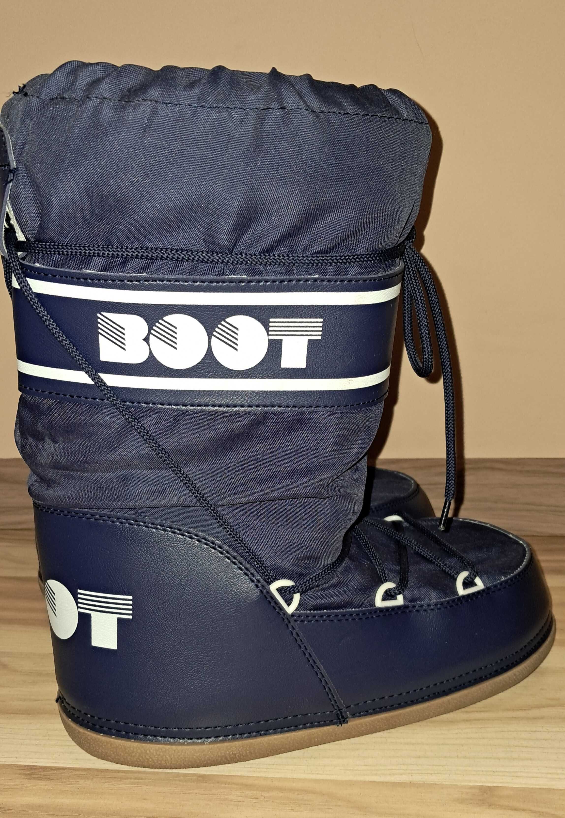 Buty księżycowe vintage 39 40 Moon Boot 90s granatowe śniegowce