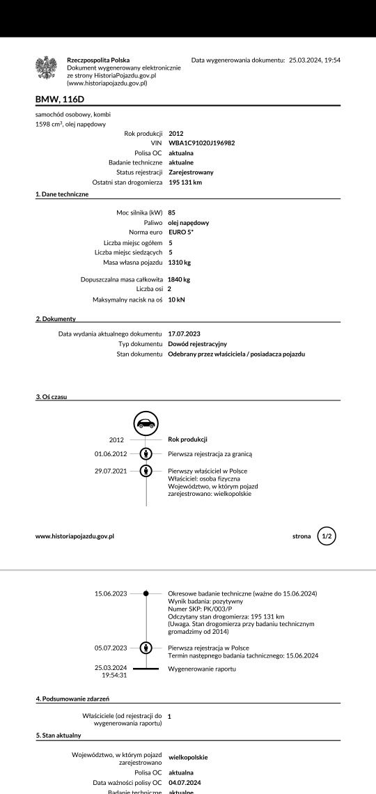 BMW F20  116D  seria 1 . 2012r Diesel . Zielony metalik.