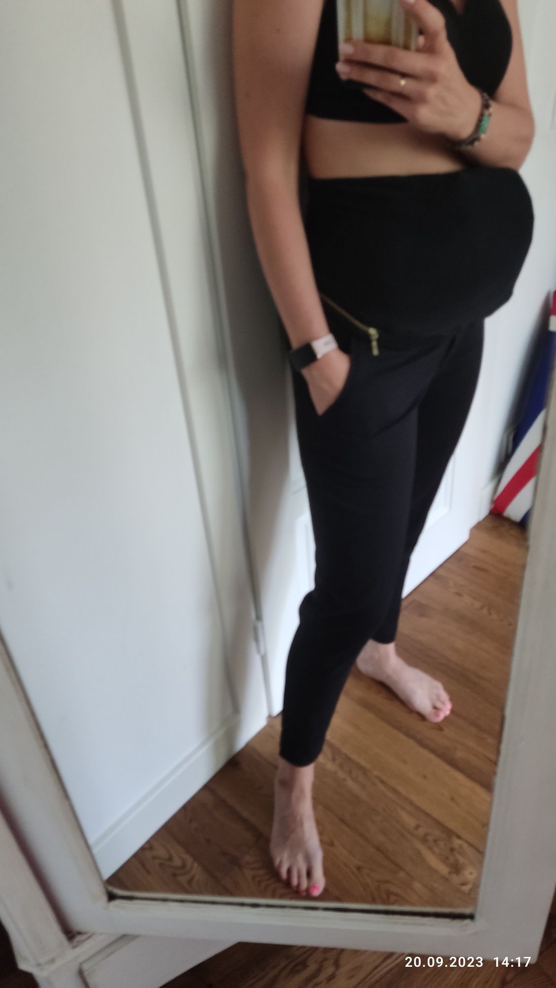 Spodnie eleganckie czarne ciążowe z pasem H&M mama 40 wygodne