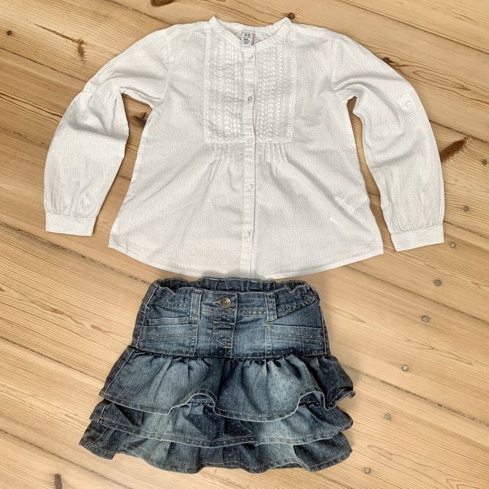 Zestaw koszula ZARA GIRLS +spódniczka +sweterek H&M r.110/116 cm 5-6 l