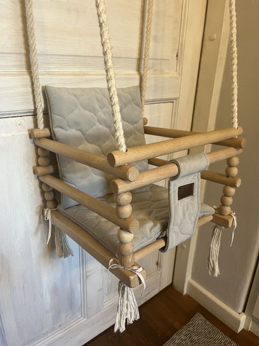 Huśtawka drewniana, do domu, ogrodowa, 3w1 szara BOHO Tuluszka