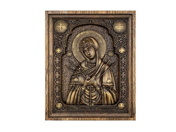 Obraz Matki Boskiej Bolesnej, lite drewno dębowe 30x36 cm