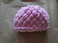 Handmade czapka różowa ALIZE PUFFY