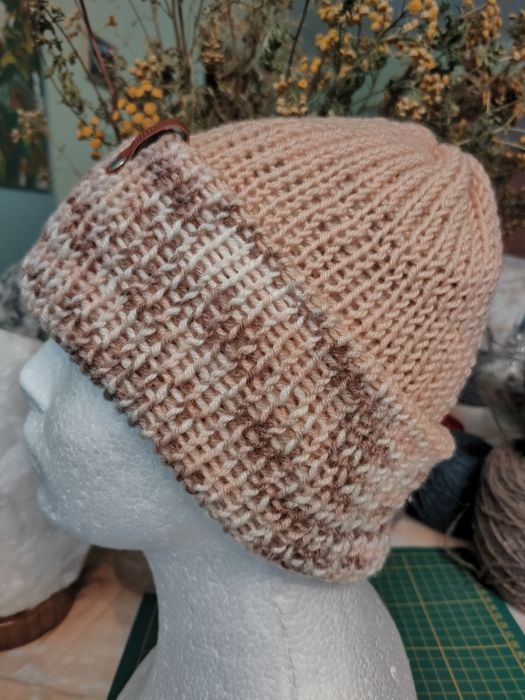 Czapka zimowa dwustronna dwuwarstwowa bezszwowa rękodzieło handmade
