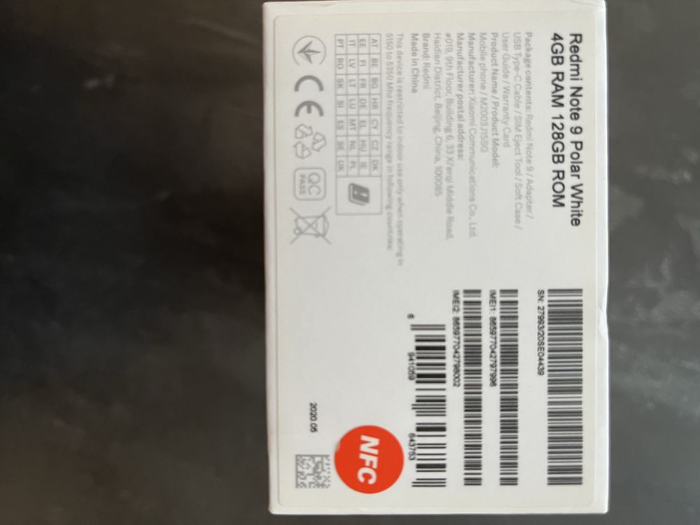 Pudelko po telefonie Redmi Note 9