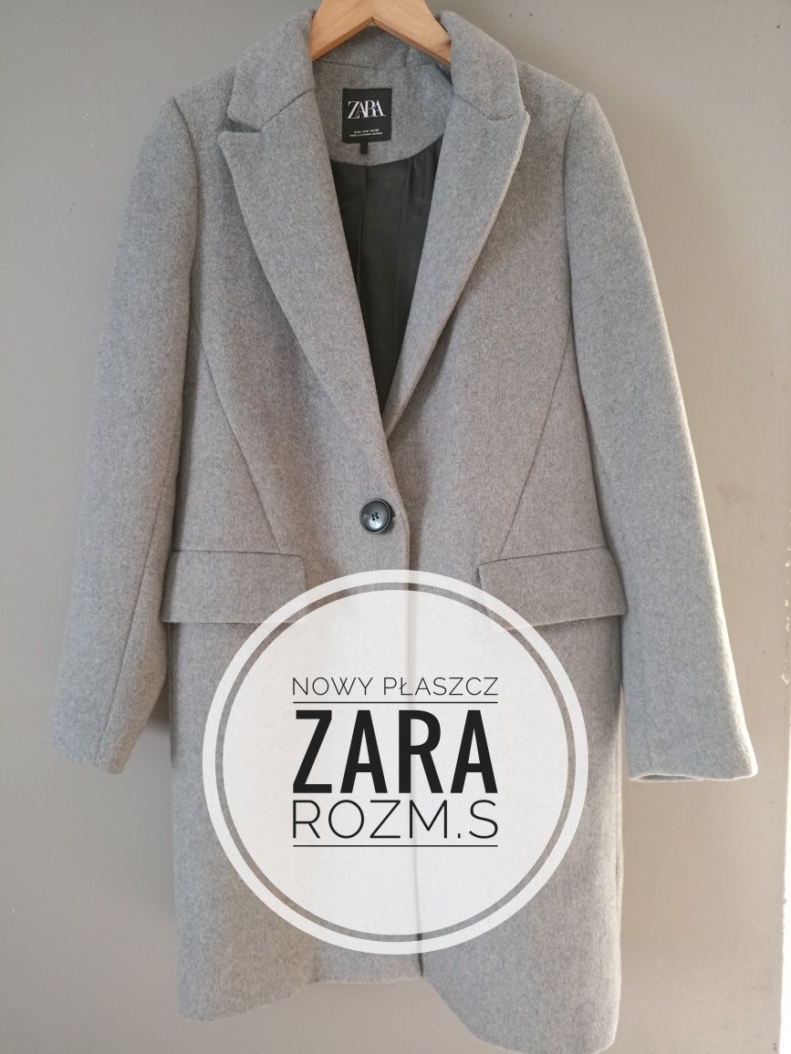 Nowy elegancki szary płaszcz Zara rozm.S