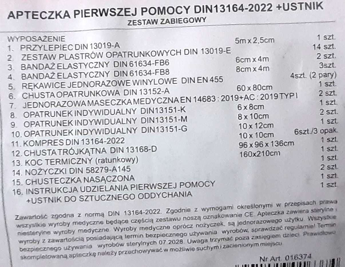 Apteczka samochodowa pierwszej pomocy z ustnikiem