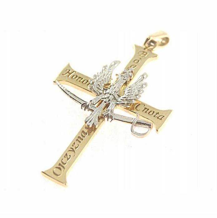 ZŁOTY Krzyżyk Krzyż Patriotyczny Orzeł SZABLA ZŁOTO p.585 KUTY