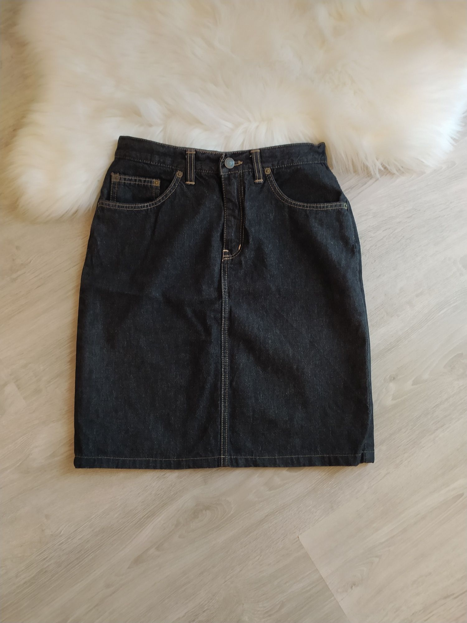 Czarna jeansowa dżinsowa spódniczka z wysokim stanem Topshop 36 S