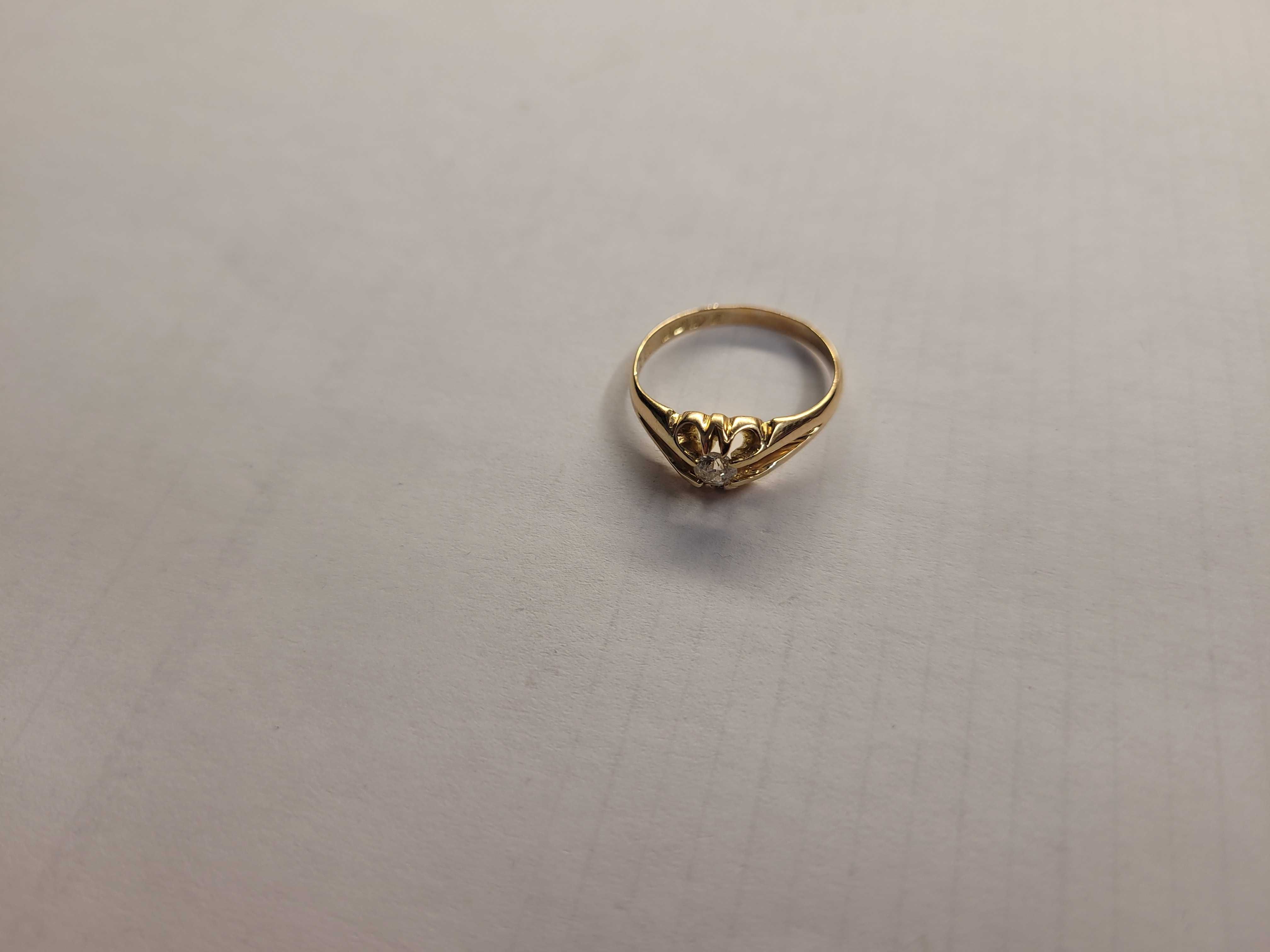 Złoty pierścionek z diamentem 0.18ct p.750 certyfikat -50% Skup złota