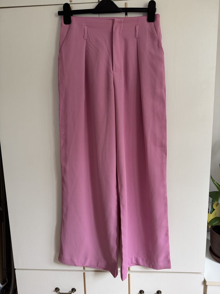 Garnitur damski elegancki różowy oversize szerokie spodnie S