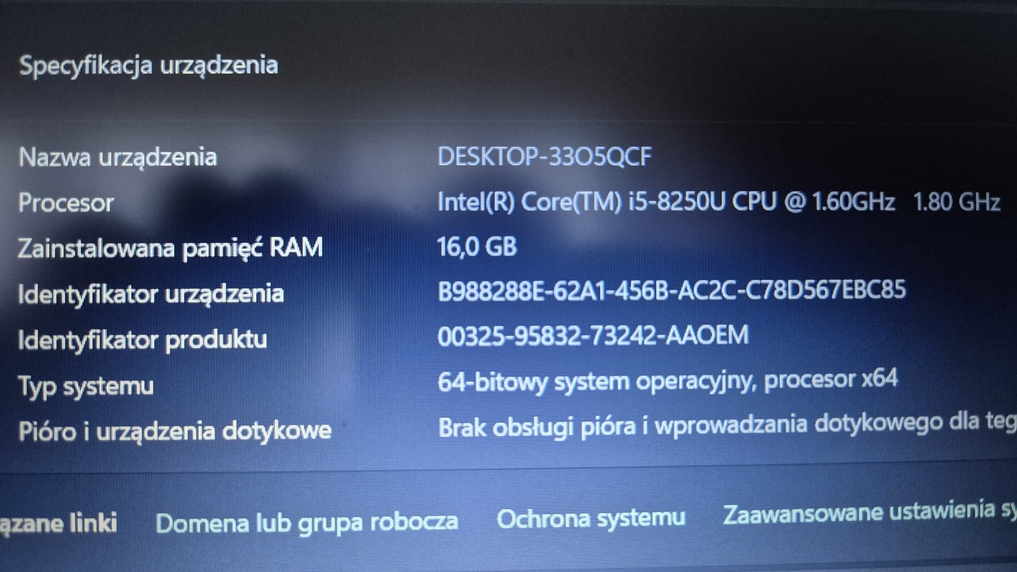 HP 15-bs102nw, Intel Core i5-8250U, Radeon 520, RAM 16 GB, SSD 500 GB