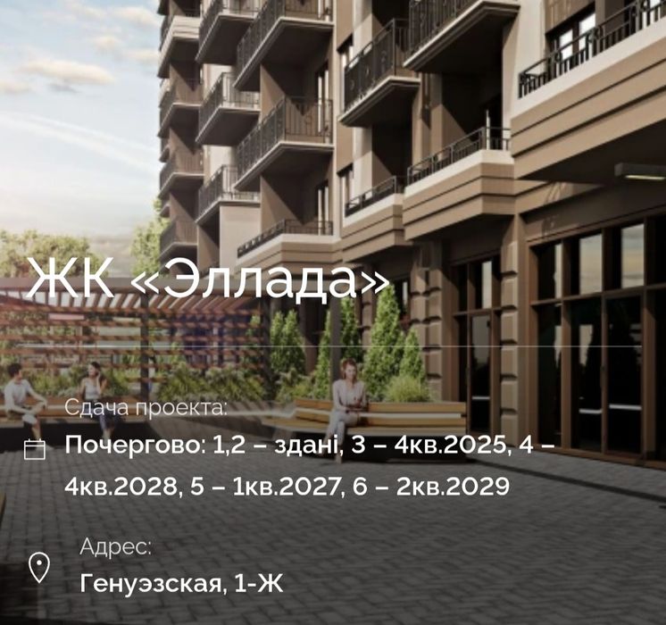 1к квартира ЖК Эллада 42.5м с видом на Генуескую. Дом сдан.