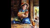 Kowalik - Kurka 30x30cm obraz olejny dziewczynka