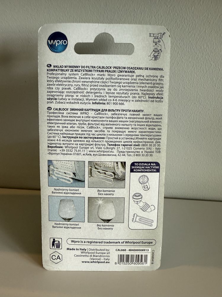 Wkład filtra Whirpool do pralki zmywarki CALBLOCK+