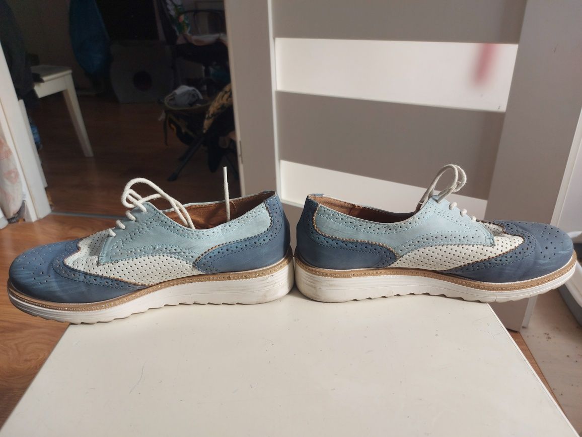 damskie biało-niebieskie oksfordy oksfordki 40 - ok. 24.7 cm wkładki