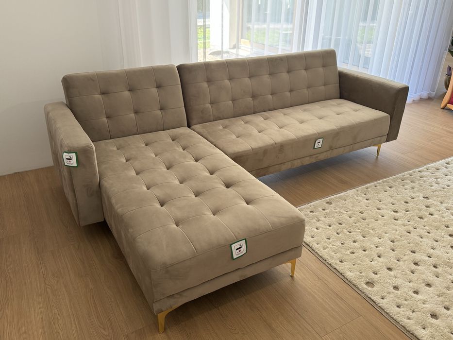 Narożnik kanapa sofa velvet beżowa nowa
