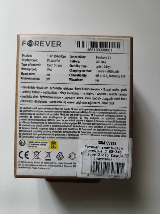 Smartwatch damski Forever ForeVive3 + wpinane charmsy (3szt)