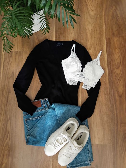 Zara sweterek 100% kaszmir czarny kardigan rozpinany basic minimalizm