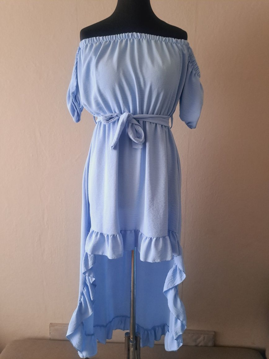 Sukienka hiszpanka błękit baby blue asymetryczna niebieska