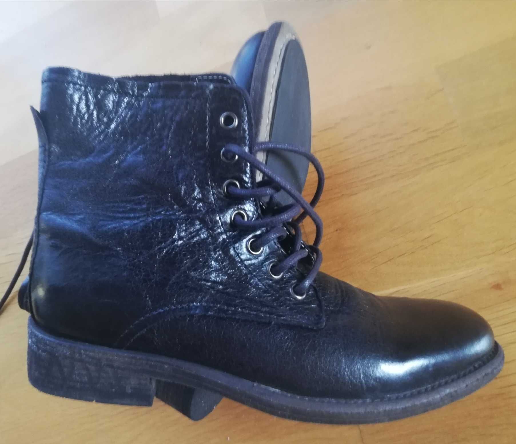 Buty ze  skóry skórzane trzewiki botki sznurowane  Black Stone 36