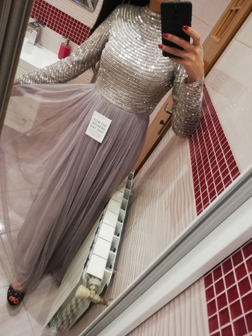 Nowa sukienka księżniczka 38 M studniówka tiul tiulowa cekiny cekinowa
