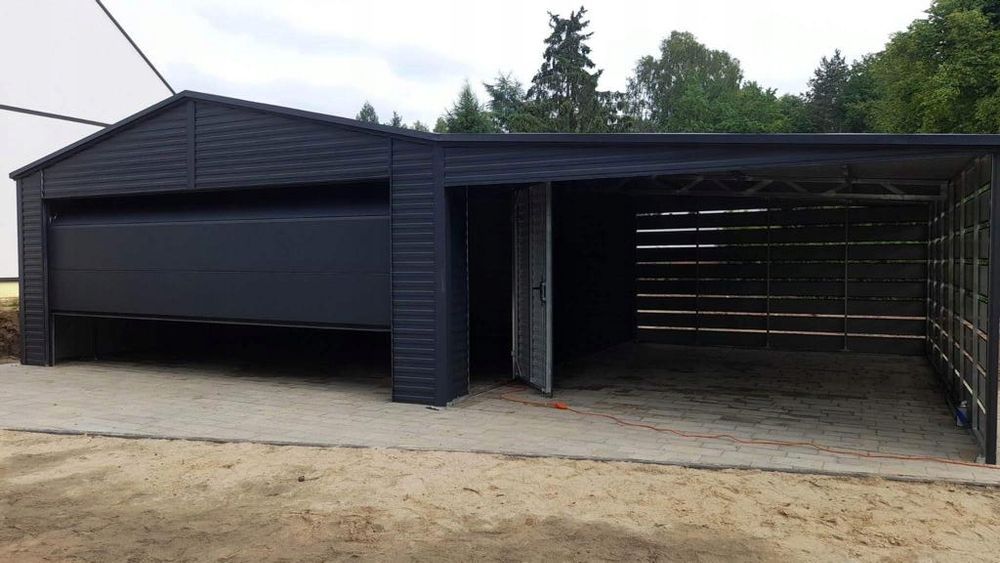 garaż blaszany z wiatą garaże drewnopodobne garaż