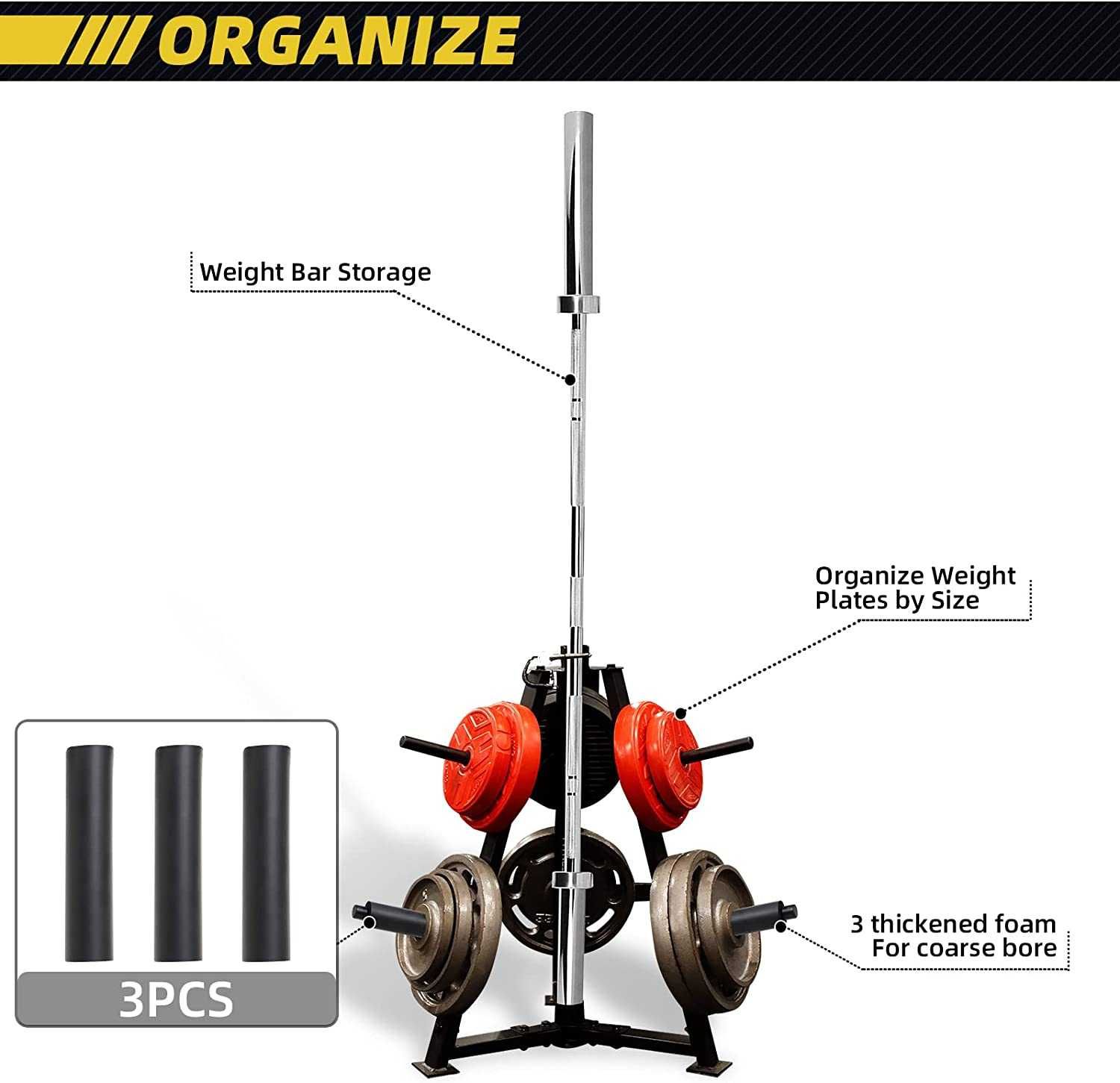 Suporte para discos de musculação e barra olímpica