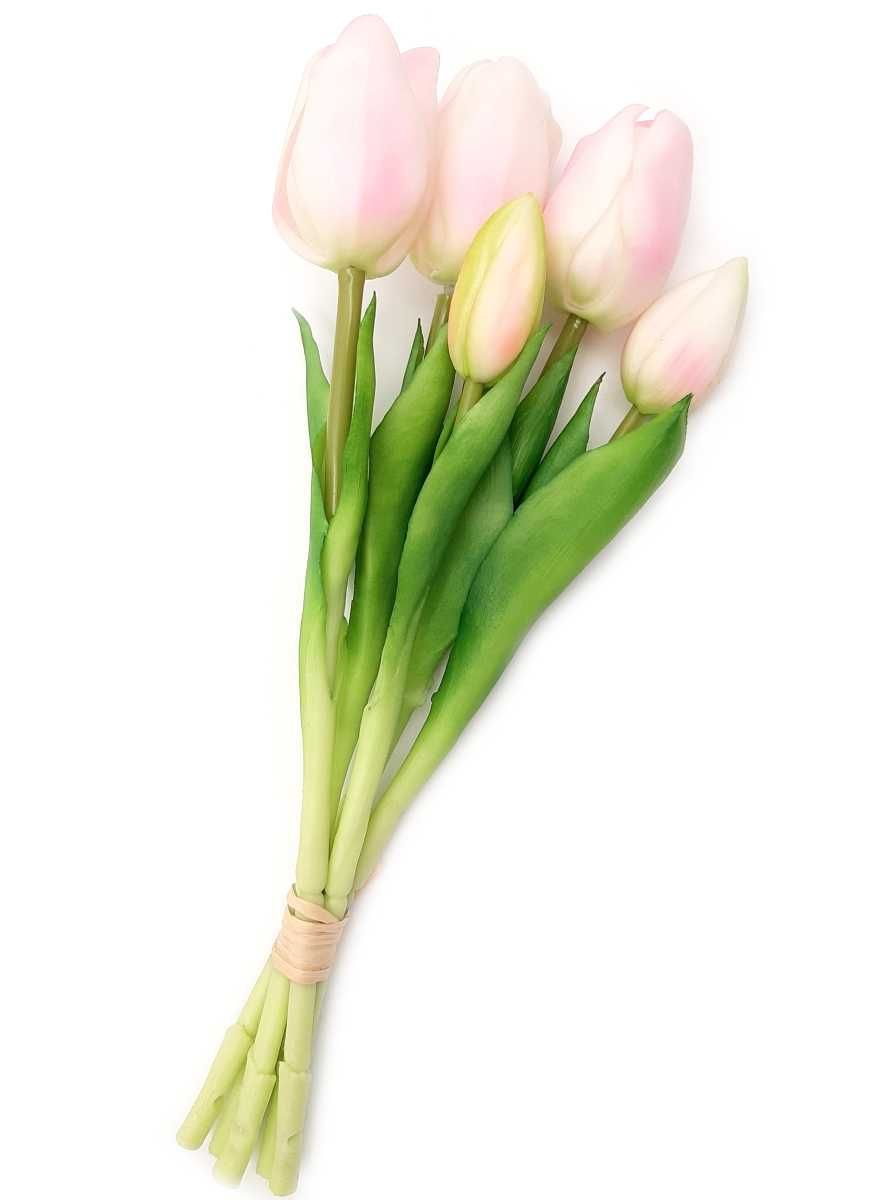 Tulipan silikonowy sztuczne tulipany bukiet 5 sztuk BIAŁE RÓŻOWE