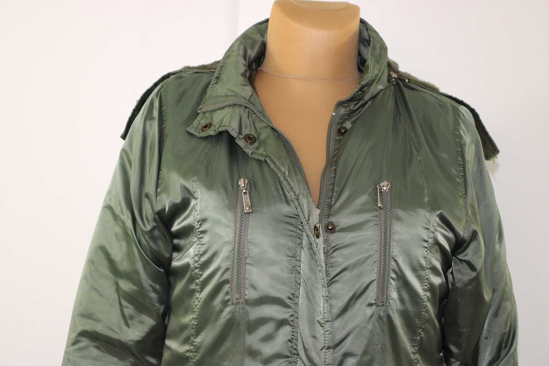 TB-FASHION zimowa kurtka damska zielona ciepła odpinany kaptur 44 XXL
