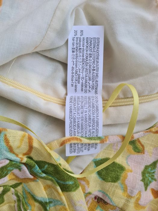 Lniany top gorsetowy Zara S na ramiączkach kwiaty