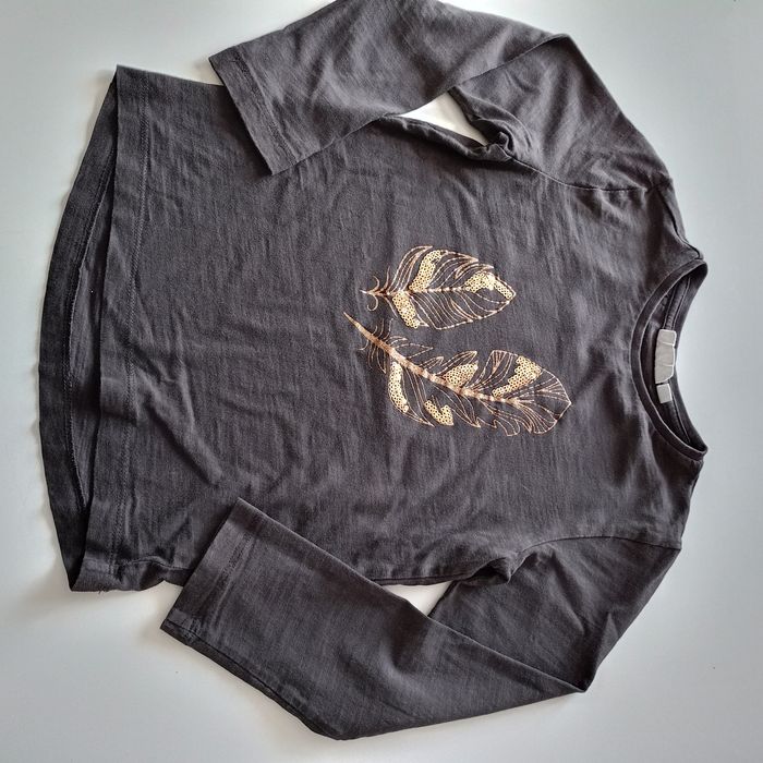 Bluzka z długim rękawem brązowa ze złotymi piórkami KappAhl 110/116