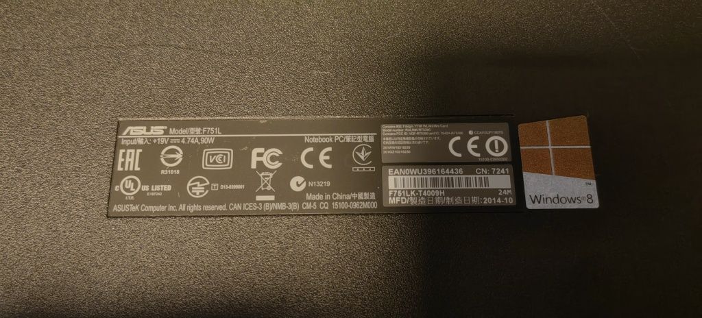 Ноутбук Asus F751L/i5-4005U/Ram No/HDD No/Дефект